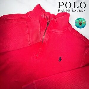 Polo Ralph Lauren Boys L (14-16) Red Quarter Zip Waffle Knit Thermal Pullover‎